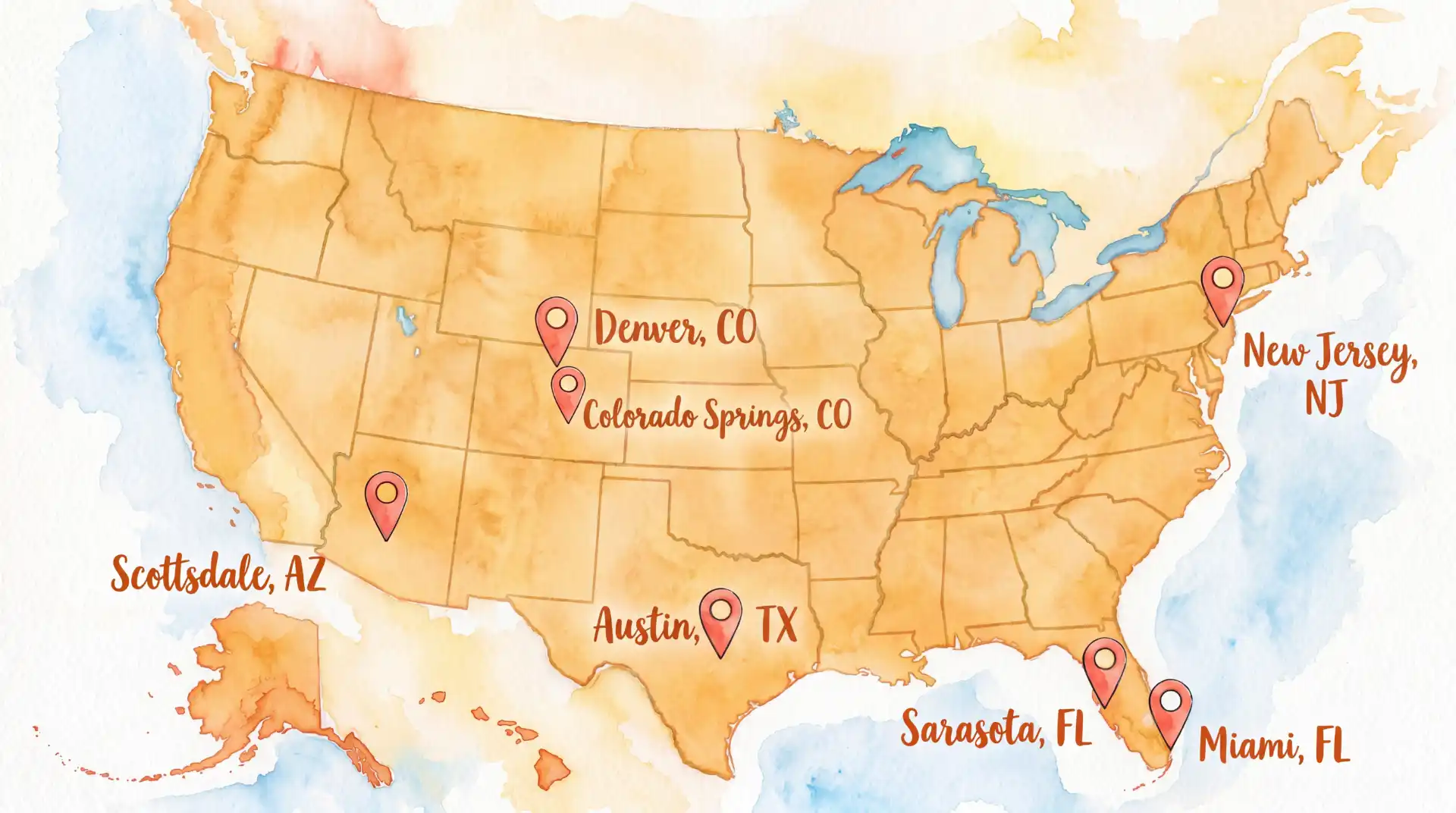 united-states-office-locations-map-260602-optimized US map illustrating company office locations across Arizona, Colorado, Texas, Florida, and New Jersey
